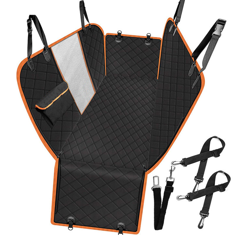 Dog Car Seat Cover View Mesh Pet Carrier Hammock Safety Protector Car Rear Back Seat Mat with Zipper and Pocket for Travel